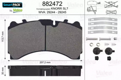 VALEO 882472 -  Комплект тормозных колодок, дисковый тормоз