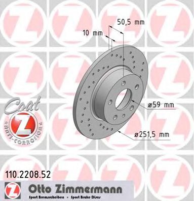 ZIMMERMANN 110220852 -  Диск тормозной вентилируемый|Перфорированный|Полный