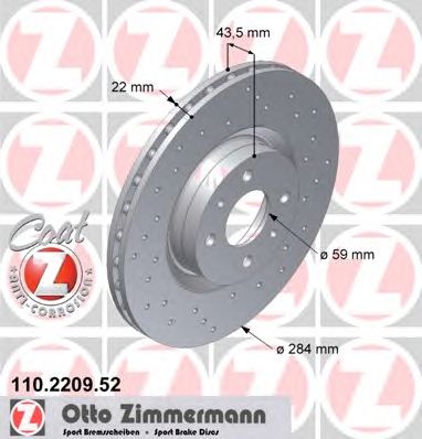 ZIMMERMANN 110220952 -  Диск тормозной вентилируемый, перфорированный