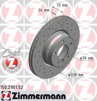 ZIMMERMANN 150290152 -  Диск тормозной вентилируемый, перфорированный
