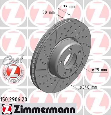 ZIMMERMANN 150290620 -  Диск тормозной вентилируемый с насечками, Coat Z