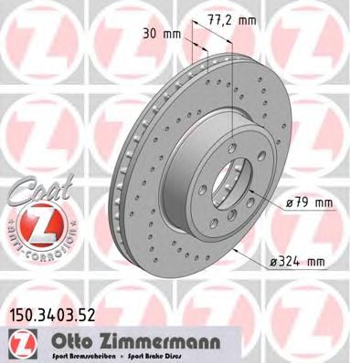 ZIMMERMANN 150340352 -  Диск тормозной вентилируемый, перфорированный