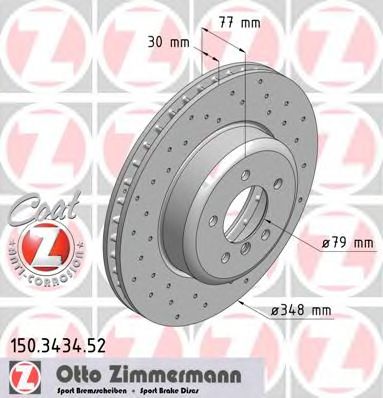 ZIMMERMANN 150343452 -  Диск тормозной вентилируемый, перфорированный
