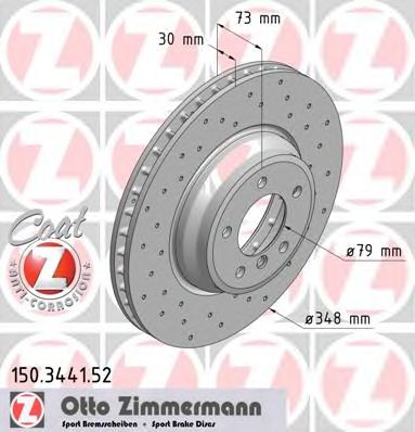 ZIMMERMANN 150344152 -  Диск тормозной вентилируемый, перфорированный
