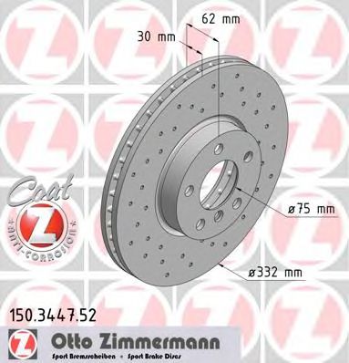ZIMMERMANN 150344752 -  Диск тормозной вентилируемый, перфорированный