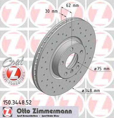 ZIMMERMANN 150344852 -  Диск тормозной вентилируемый, перфорированный