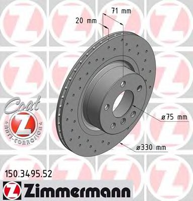 ZIMMERMANN 150349552 -  Диск тормозной вентилируемый, перфорированный