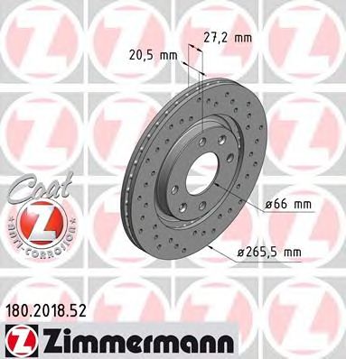 ZIMMERMANN 180201852 -  Диск тормозной вентилируемый, перфорированный