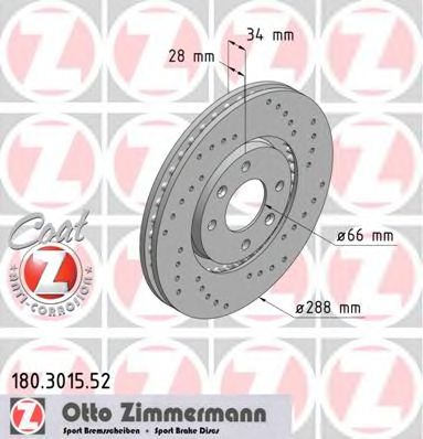 ZIMMERMANN 180301552 -  Диск тормозной вентилируемый, перфорированный