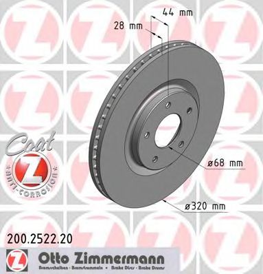 ZIMMERMANN 200252220 -  Диск тормозной вентилируемый, Coat Z