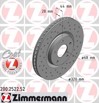 ZIMMERMANN 200252252 -  Диск тормозной вентилируемый, перфорированный