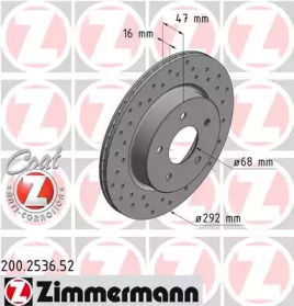 ZIMMERMANN 200253652 -  Диск тормозной вентилируемый, перфорированный