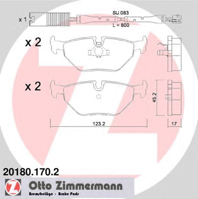 ZIMMERMANN 201801702 -  Комплект тормозных колодок, дисковый тормоз