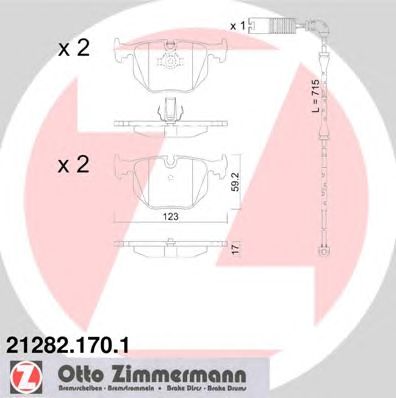 ZIMMERMANN 212821701 -  Комплект тормозных колодок, дисковый тормоз