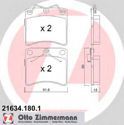 ZIMMERMANN 216341801 -  Комплект тормозных колодок, дисковый тормоз