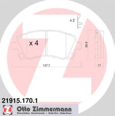 ZIMMERMANN 219151701 -  Комплект тормозных колодок, дисковый тормоз