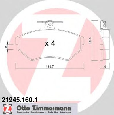 ZIMMERMANN 219451601 -  Колодки тормозные дисковые, комплект(под невентилируемые диски)