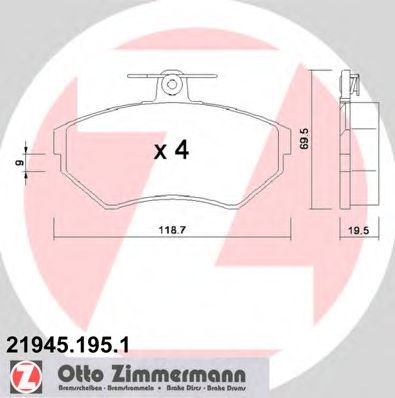 ZIMMERMANN 219451951 -  Колодки тормозные дисковые, комплект(под невентилируемые диски)