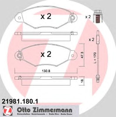 ZIMMERMANN 219811801 -  Комплект тормозных колодок, дисковый тормоз