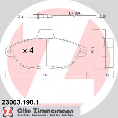 ZIMMERMANN 230031901 -  Комплект тормозных колодок, дисковый тормоз
