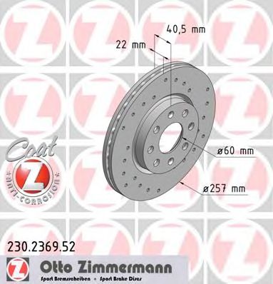 ZIMMERMANN 230236952 -  Диск тормозной вентилируемый, перфорированный