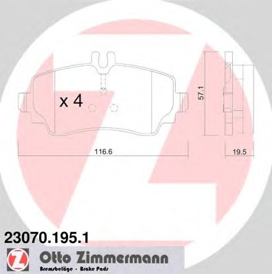 ZIMMERMANN 230701951 -  Комплект тормозных колодок, дисковый тормоз