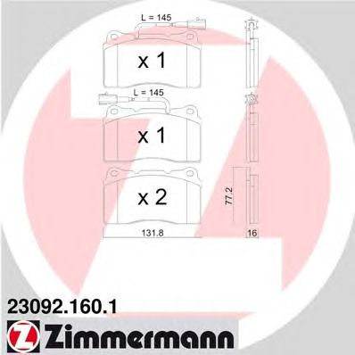 ZIMMERMANN 230921601 -  Комплект тормозных колодок, дисковый тормоз