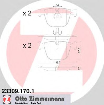 ZIMMERMANN 233091701 -  Комплект тормозных колодок, дисковый тормоз