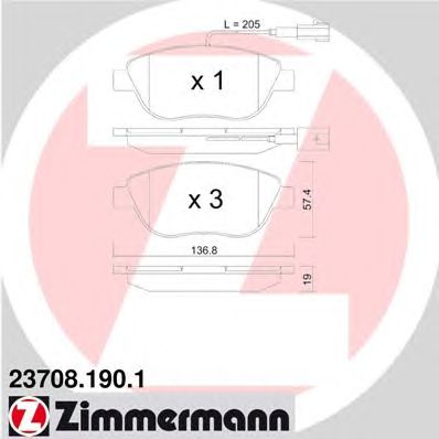 ZIMMERMANN 237081901 -  Комплект тормозных колодок, дисковый тормоз