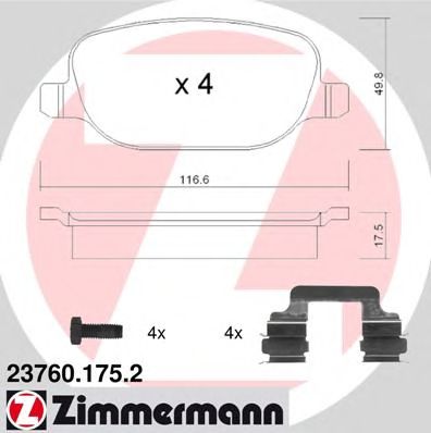 ZIMMERMANN 237601752 -  Комплект тормозных колодок, дисковый тормоз