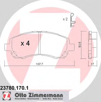 ZIMMERMANN 237801701 -  Комплект тормозных колодок, дисковый тормоз