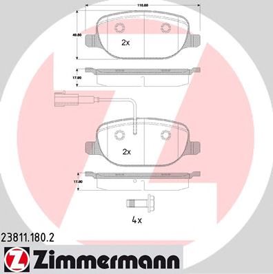 ZIMMERMANN 238111802 -  Комплект тормозных колодок, дисковый тормоз