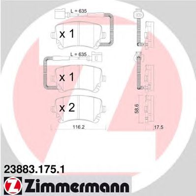 ZIMMERMANN 238831751 -  Комплект тормозных колодок, дисковый тормоз