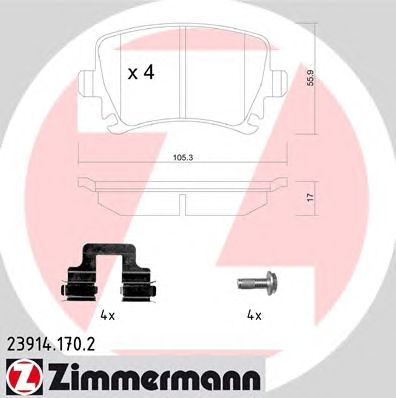 ZIMMERMANN 239141702 -  Колодки тормозные дисковые задниеие комплект