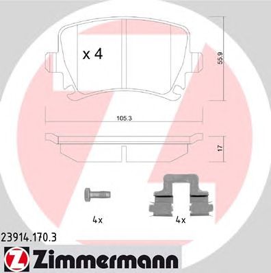 ZIMMERMANN 239141703 -  Комплект тормозных колодок, дисковый тормоз