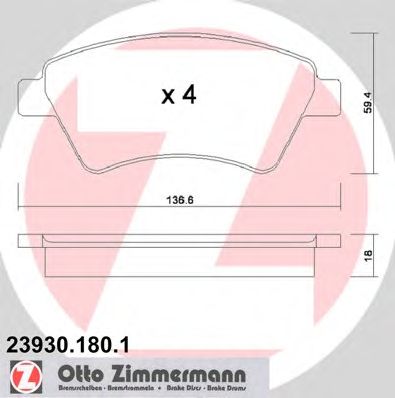 ZIMMERMANN 239301801 -  Комплект тормозных колодок, дисковый тормоз
