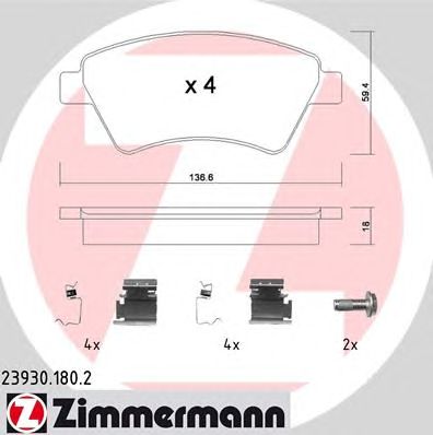 ZIMMERMANN 239301802 -  Комплект тормозных колодок, дисковый тормоз