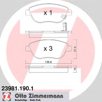 ZIMMERMANN 239811901 -  Комплект тормозных колодок, дисковый тормоз