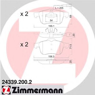 ZIMMERMANN 243392002 -  Комплект тормозных колодок, дисковый тормоз