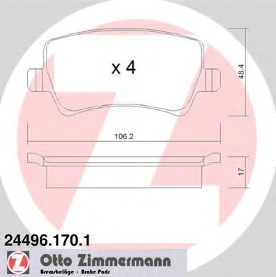 ZIMMERMANN 244961701 -  Комплект тормозных колодок, дисковый тормоз