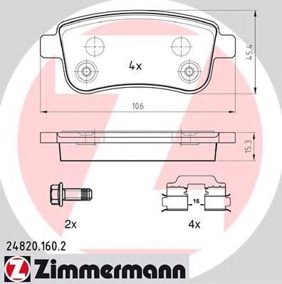 ZIMMERMANN 248201602 -  КОЛОДКИ ТОРМОЗНЫЕ ДИСКОВЫЕ RENAULT INCL. ACCESSORY