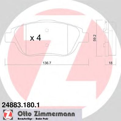 ZIMMERMANN 248831801 -  Комплект тормозных колодок, дисковый тормоз