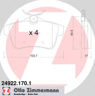 ZIMMERMANN 249221701 -  Комплект тормозных колодок, дисковый тормоз