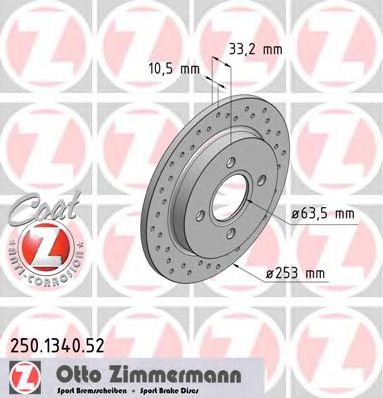 ZIMMERMANN 250134052 -  Диск тормозной перфорированный