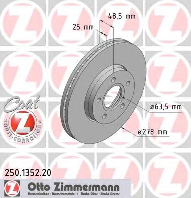 ZIMMERMANN 250135220 -  Диск тормозной вентилируемый, Coat Z