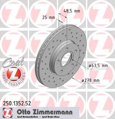 ZIMMERMANN 250135252 -  Диск тормозной вентилируемый, перфорированный
