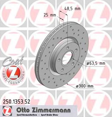 ZIMMERMANN 250135352 -  Диск тормозной вентилируемый, перфорированный