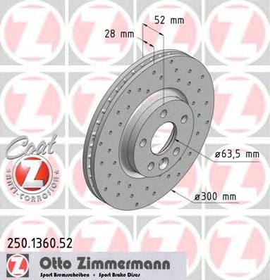 ZIMMERMANN 250136052 -  Диск тормозной вентилируемый, перфорированный