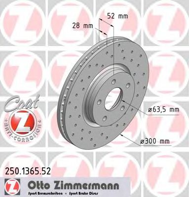 ZIMMERMANN 250136552 -  Диск тормозной вентилируемый, перфорированный