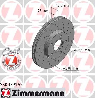 ZIMMERMANN 250137152 -  Диск тормозной вентилируемый, перфорированный